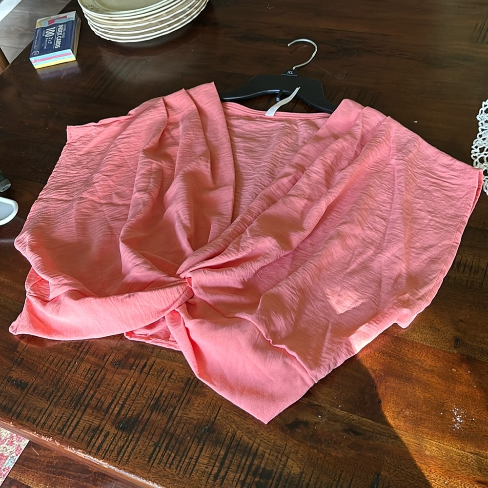 E.C. Peachy Pink Cropped Blouse with Tie Front Design